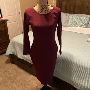 Burgundy ribbed long sleeve dress